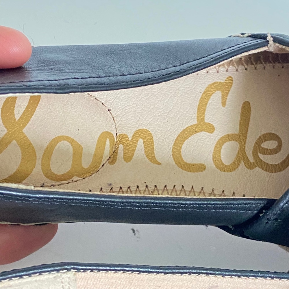 Sam Edelman Khloe Black Leather Espadrille Flats Jute Cap Toe Slip On Shoes 7M - Picture 4 of 7